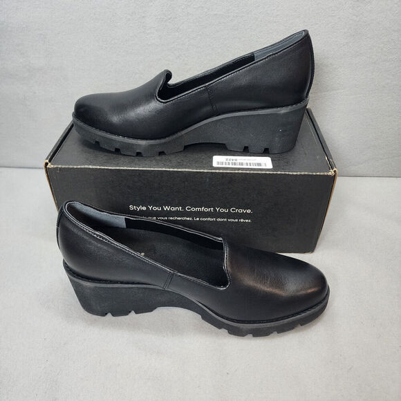 Vionic‎ Willa Wedge Women's Slip-on Loafer Black Leather - 8 Medium - Picture 2 of 10
